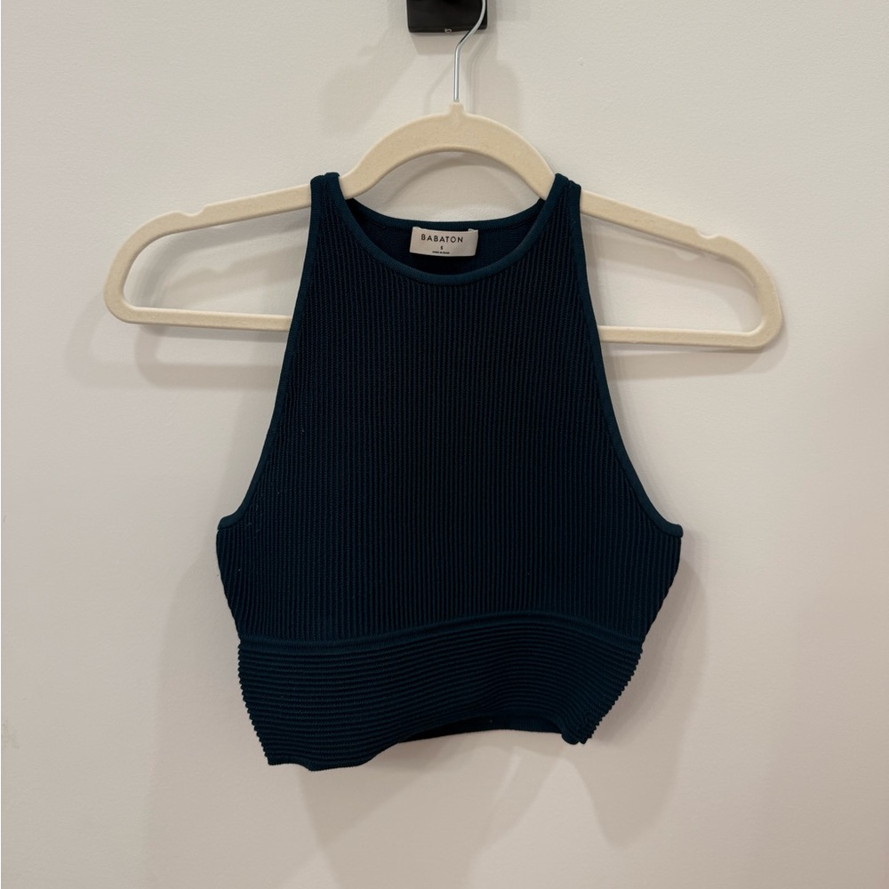 Dark Blue Ribbed Crop Top